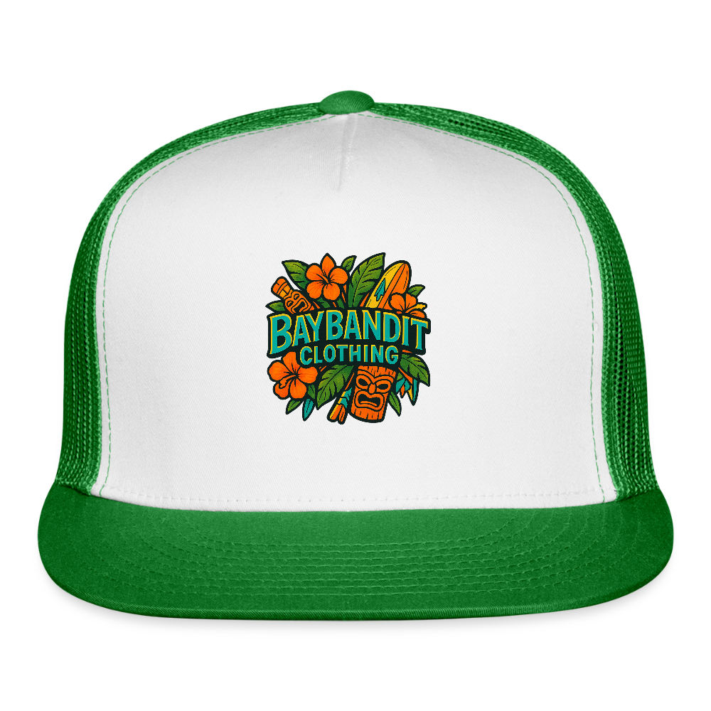 Baybandit Clothing Tiki Sign Trucker Hat - white/kelly green